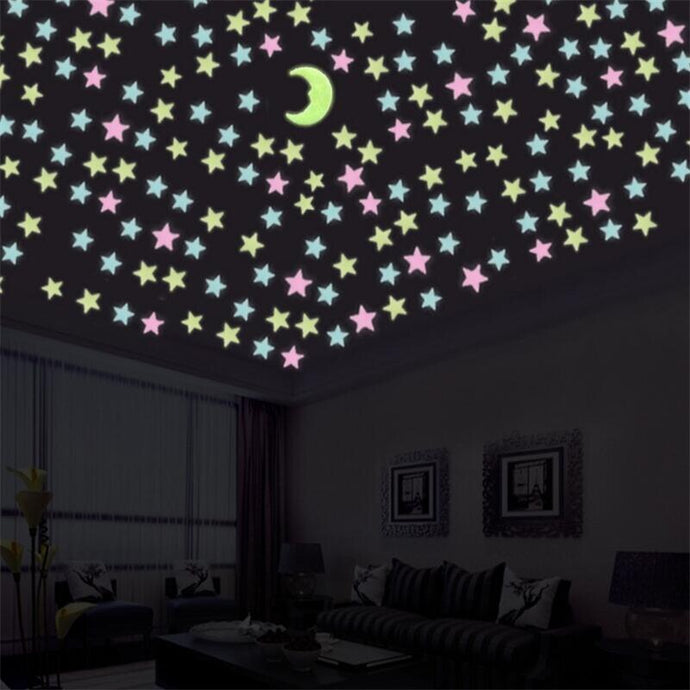 Wall Stickers 100pcs 3cm 3D Stars Glow In The Dark Luminous On Wall